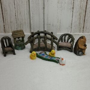 Miniature Garden Bridge Bench Chair Hedgehog Ducks Wishing Well